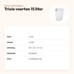 Trixie voerton transparant wit 15 liter – luchtdicht, 33 x 22 x 41 cm – productinformatie