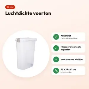 Trixie voerton transparant wit 40 liter – luchtdicht, met wieltjes – voordelen