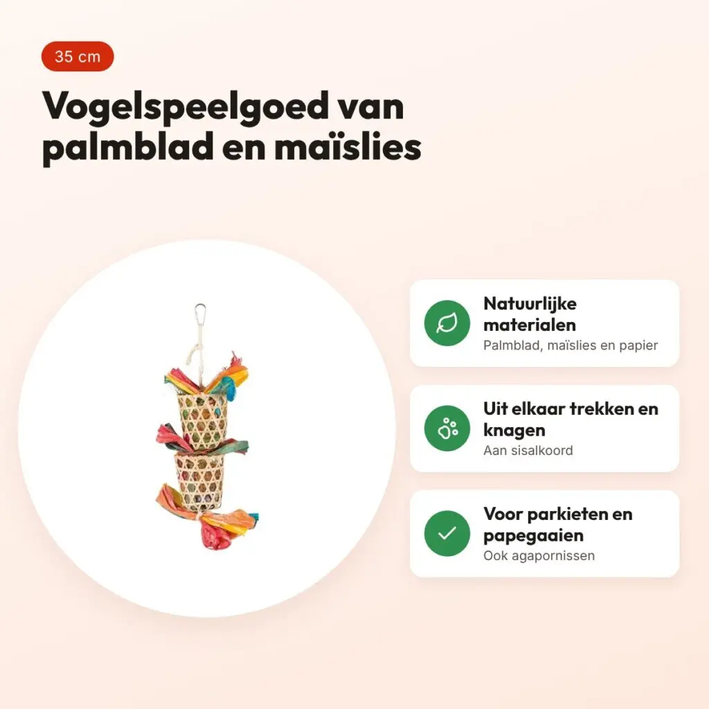 Trixie vogelspeelgoed palmblad en maïslies 35 cm – aan sisalkoord – voordelen