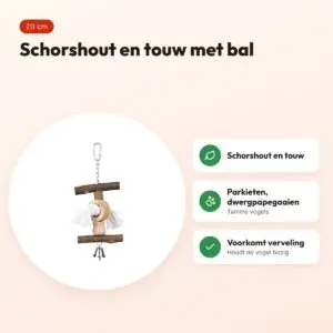 Trixie vogelspeelgoed schorshout en touw met bal 20 cm – voordelen