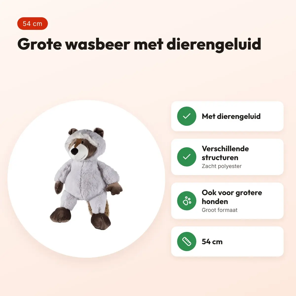 Trixie wasbeer pluche 54 cm – grote hondenknuffel met dierengeluid – voordelen