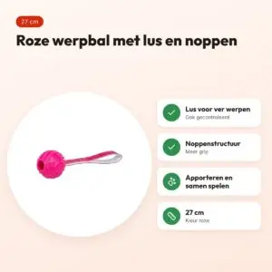 Trixie werpbal Soft & Strong TPR roze 27 cm – met lus en noppen – voordelen