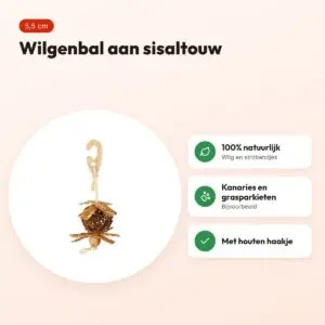 Trixie wilgenbal aan sisaltouw 5,5 cm – vogelspeelgoed – voordelen