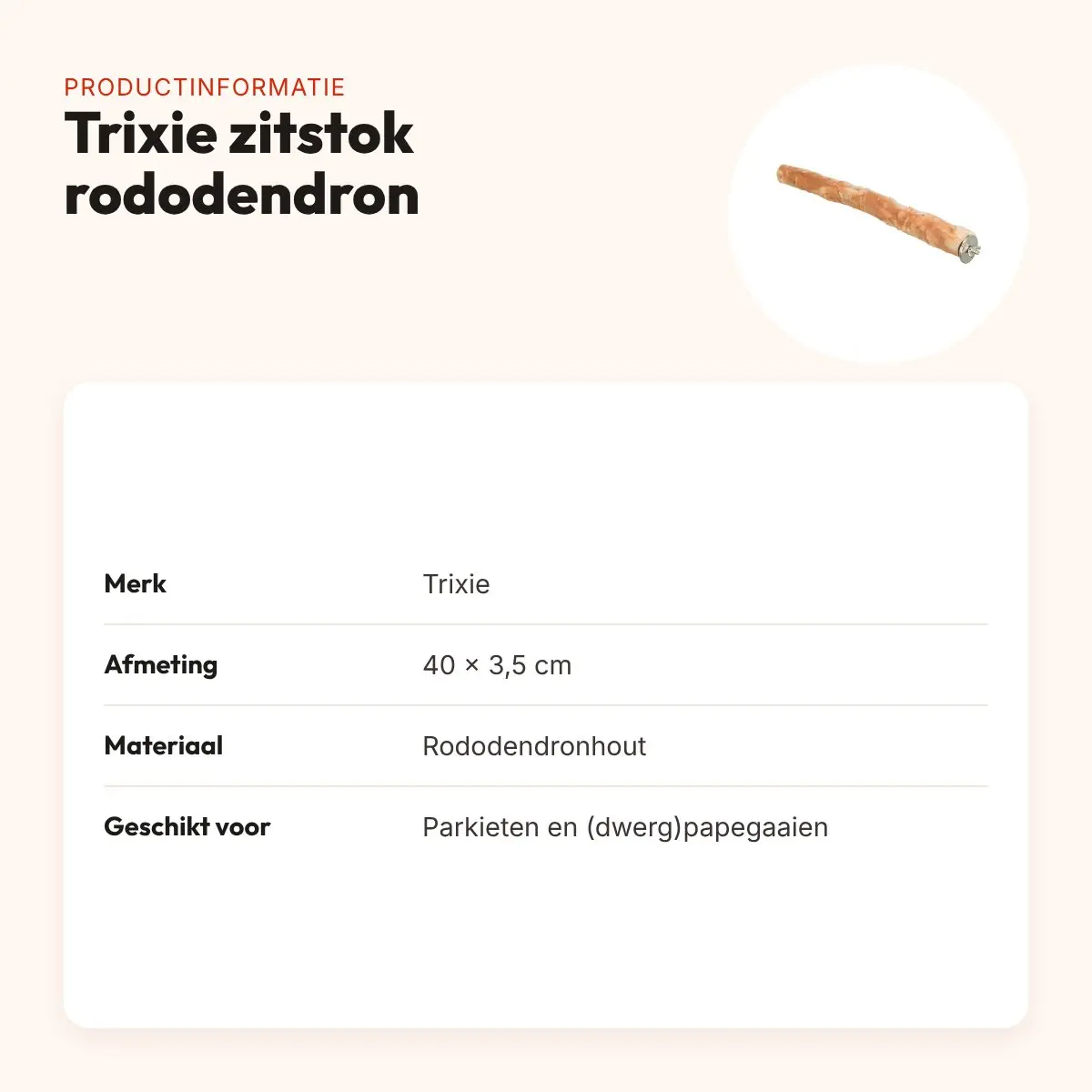 Trixie zitstok rododendron 40 x 3,5 cm – met schroefbevestiging – productinformatie