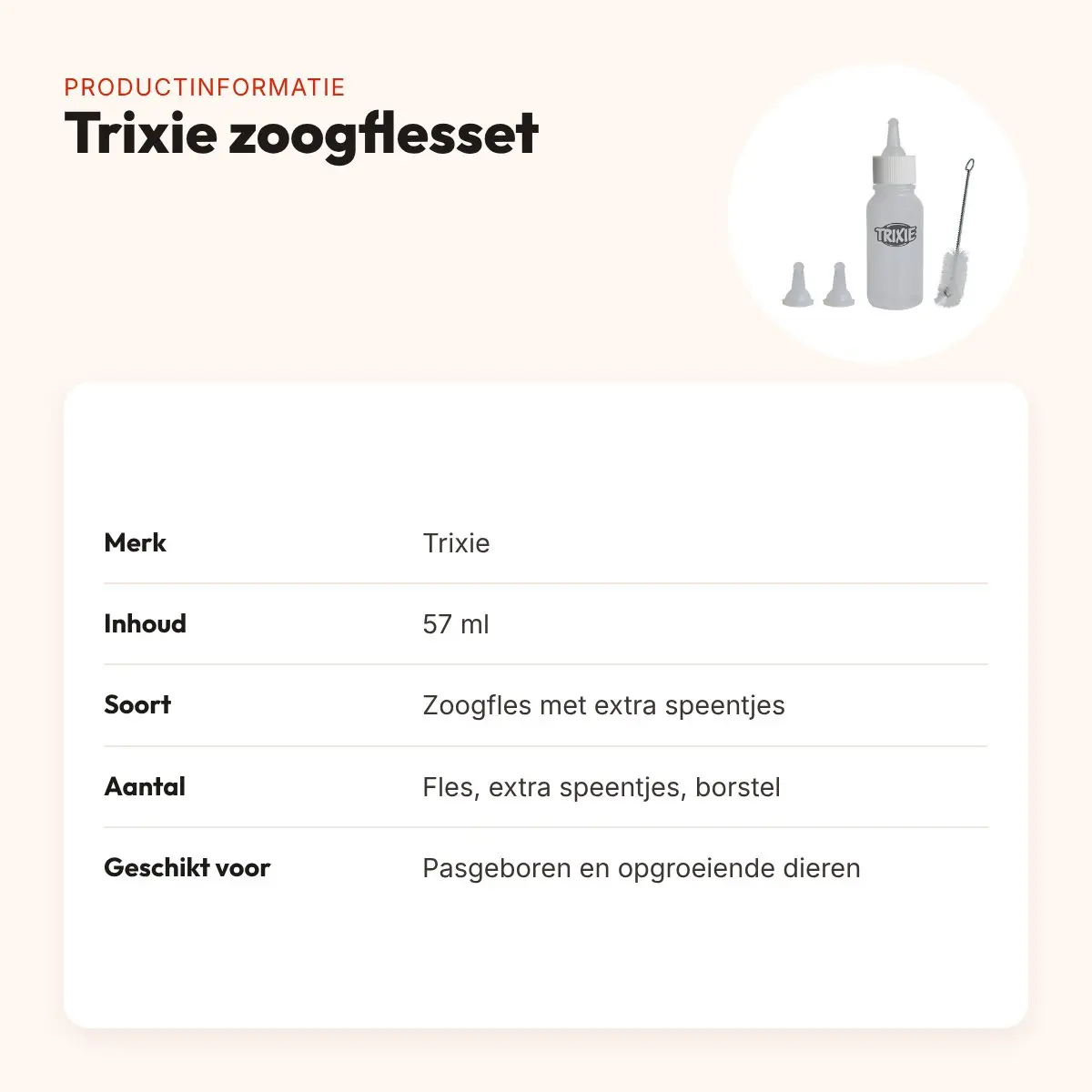 Trixie zoogflesset 57 ml – met extra speentjes en schoonmaakborstel – productinformatie