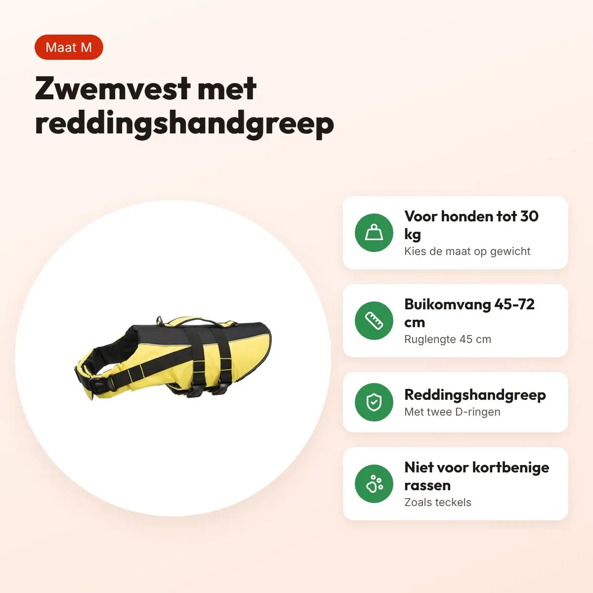 Trixie zwemvest voor honden geel/zwart M – tot 30 kg, buikomvang 45-72 cm – voordelen