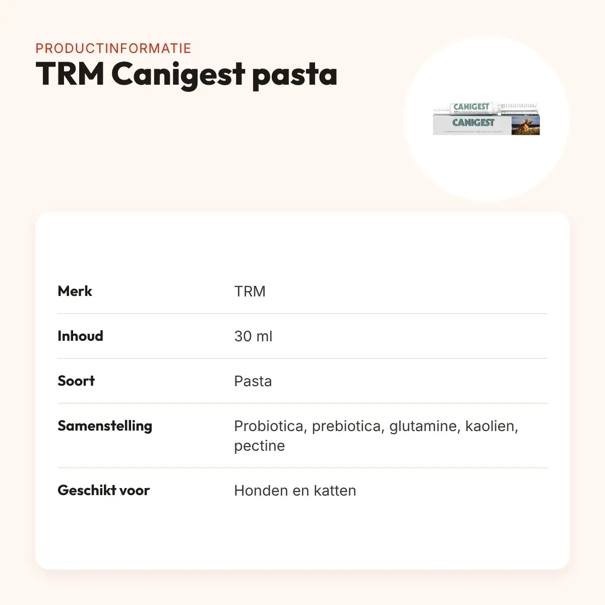 TRM Canigest pasta 30 ml – spijsvertering hond en kat – productinformatie