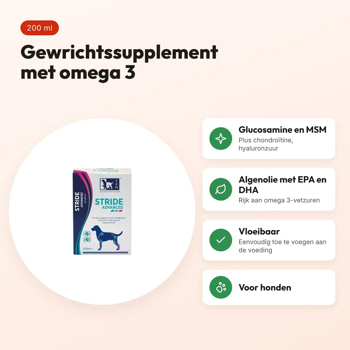 TRM Stride Advanced 200 ml – gewrichtssupplement voor honden – voordelen
