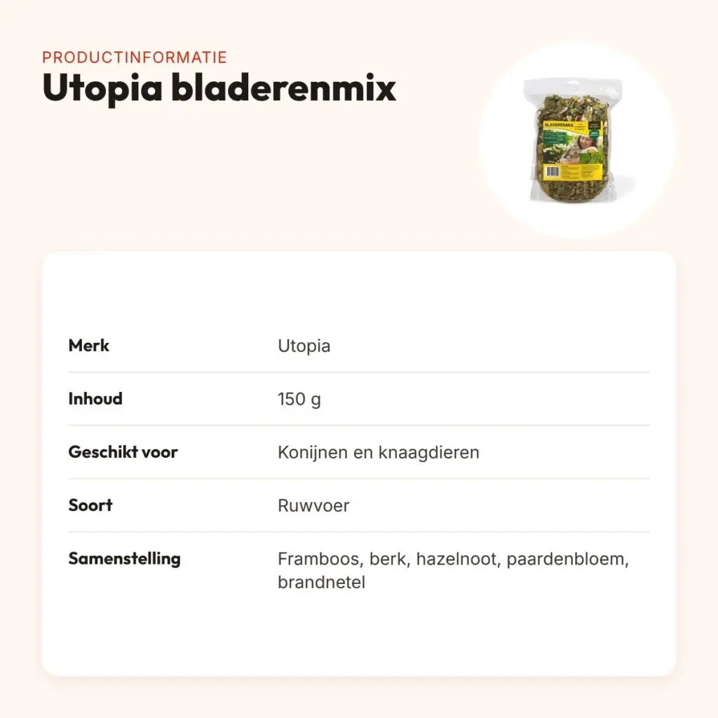 Utopia bladerenmix 150 g – ruwvoer voor konijnen en knaagdieren – productinformatie