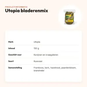 Utopia bladerenmix 150 g – ruwvoer voor konijnen en knaagdieren – productinformatie