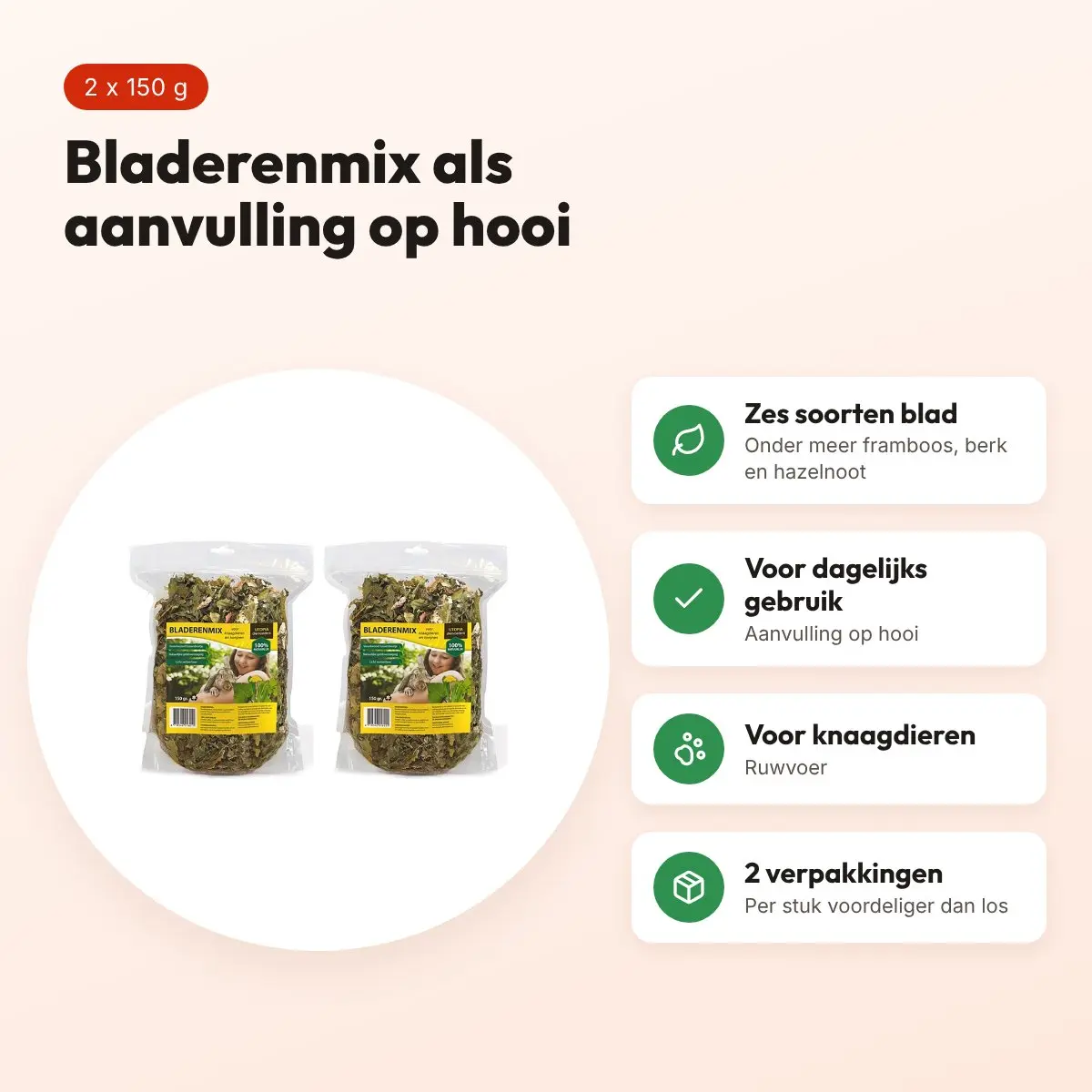 Utopia bladerenmix ruwvoer 150 g – voor knaagdieren – multipack 2 stuks – voordelen