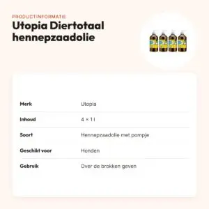 Utopia Diertotaal hennepzaadolie met pompje 1 l – multipack 4 stuks – productinformatie