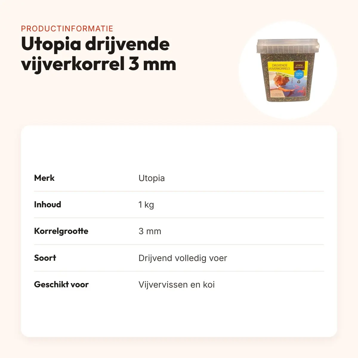 Utopia drijvende vijverkorrel 3 mm 1 kg – voor vijvervissen en koi – productinformatie
