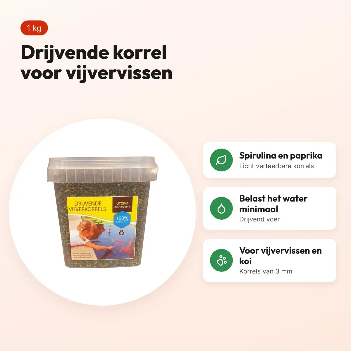 Utopia drijvende vijverkorrel 3 mm 1 kg – voor vijvervissen en koi – voordelen