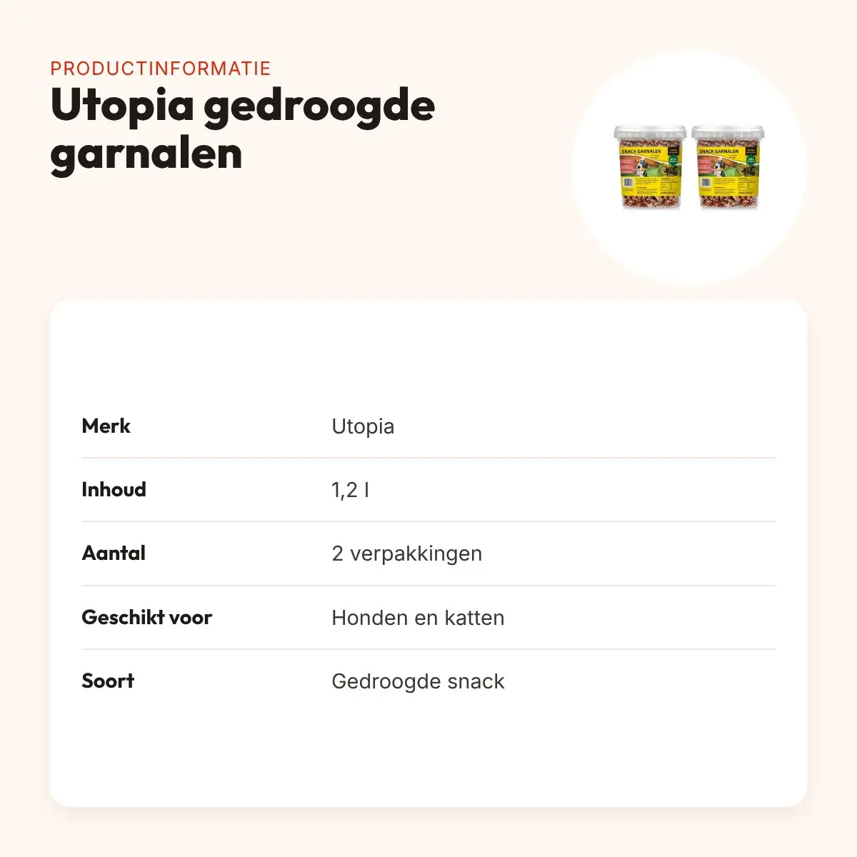 Utopia gedroogde garnalen voor hond en kat 1,2 l – multipack 2 stuks – productinformatie