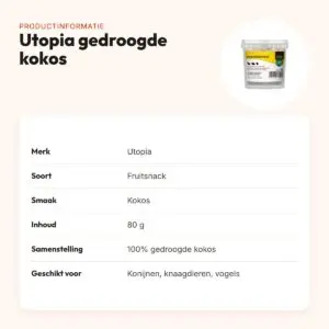 Utopia gedroogde kokos 80 g – fruitsnack voor knaagdieren en vogels – productinformatie