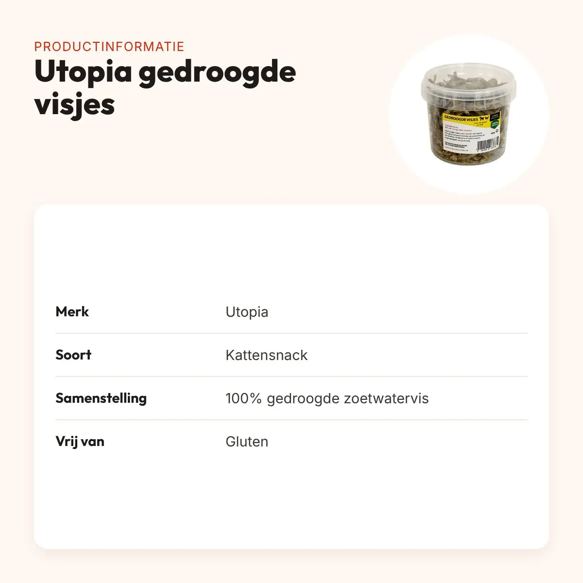 Utopia gedroogde visjes 60 g – hypoallergene snack – productinformatie