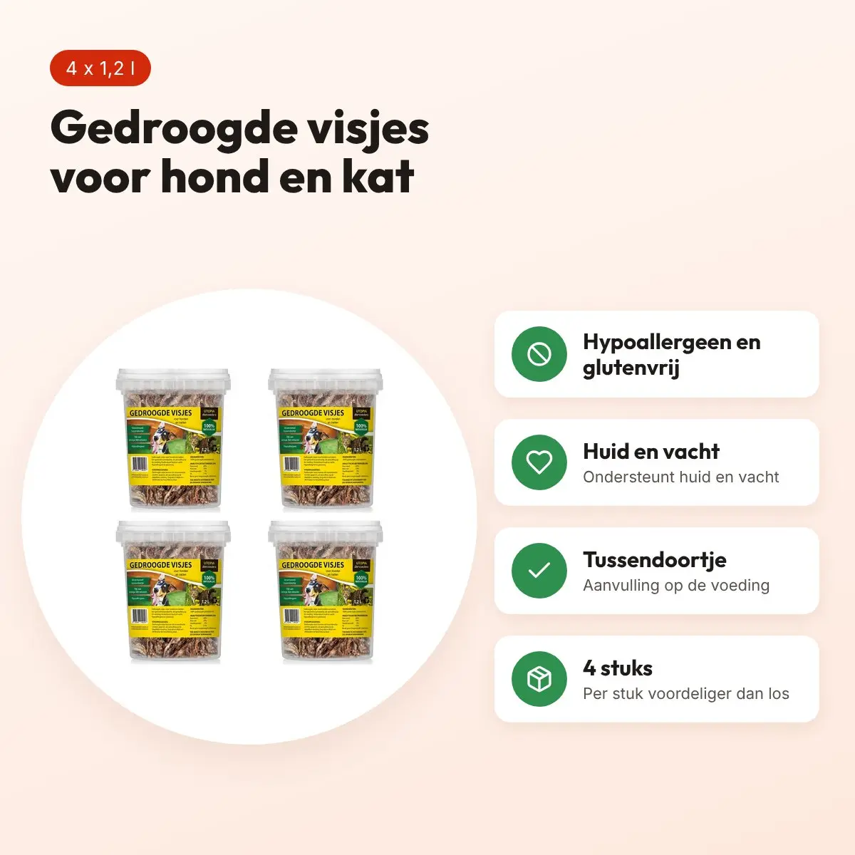 Utopia gedroogde visjes voor hond en kat 1,2 l – multipack 4 stuks – voordelen