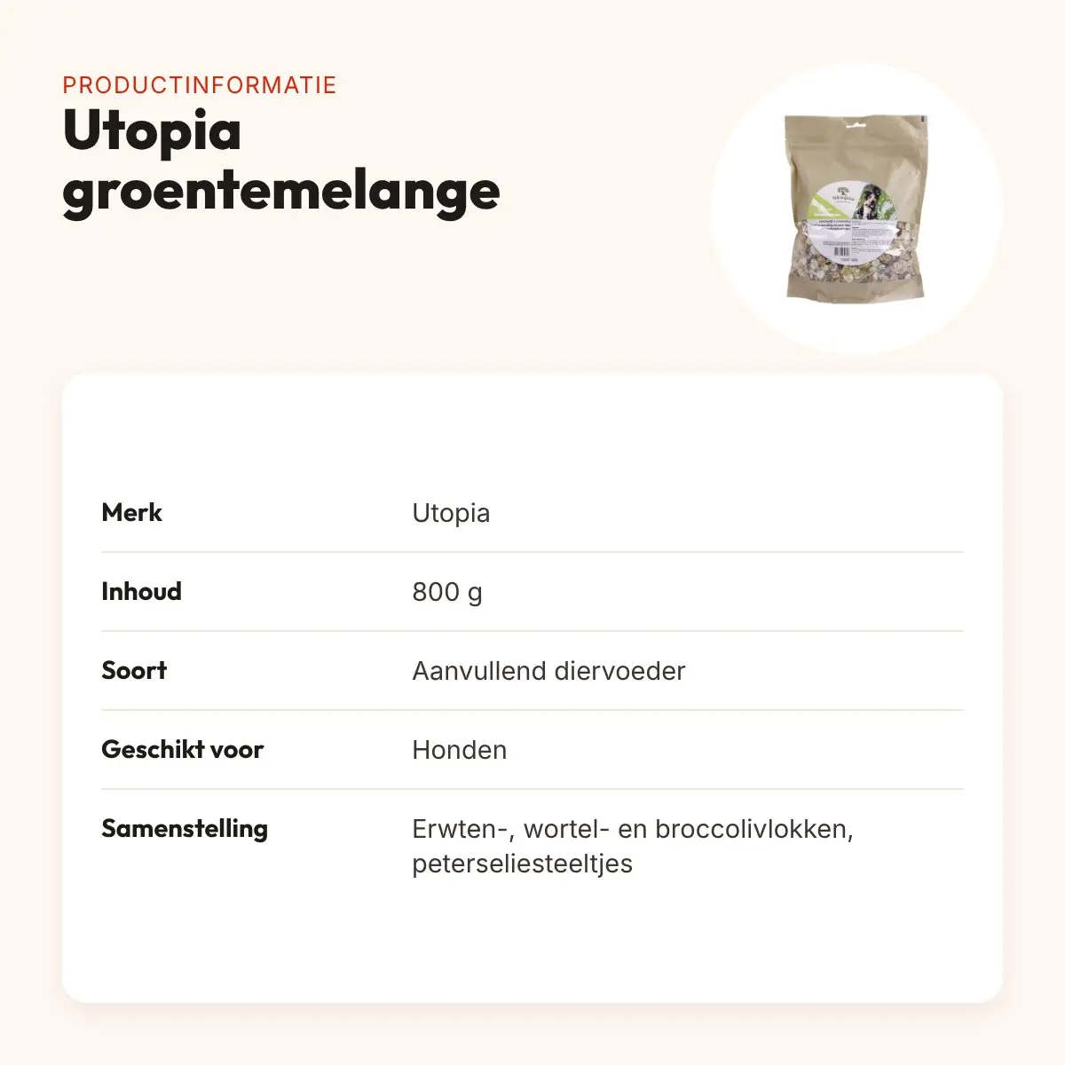 Utopia groentemelange 800 g – aanvullend diervoeder voor honden – productinformatie