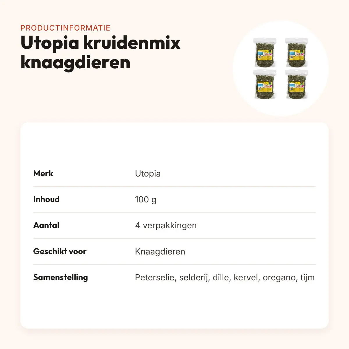 Utopia kruidenmix knaagdieren 100 g – peterselie, dille – multipack 4 stuks – productinformatie