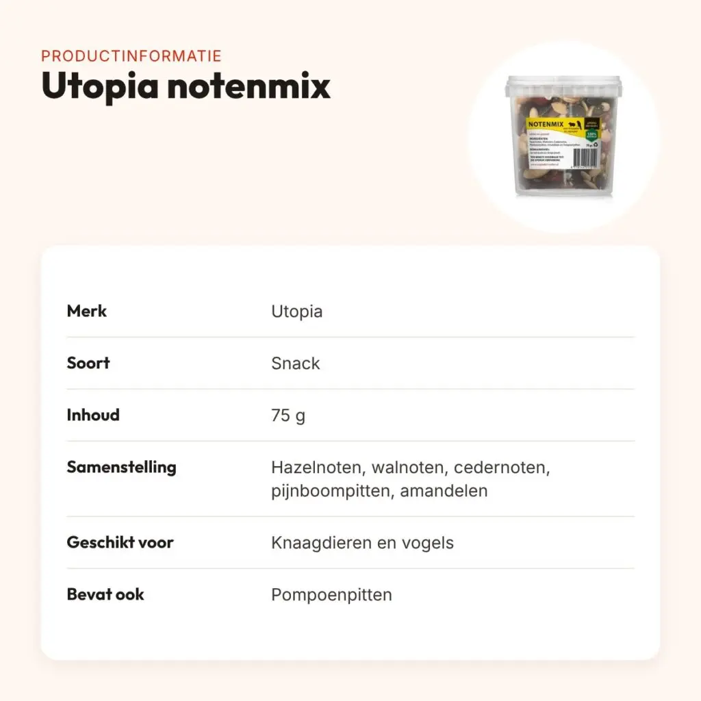 Utopia notenmix 75 g – snack voor knaagdieren en vogels – productinformatie