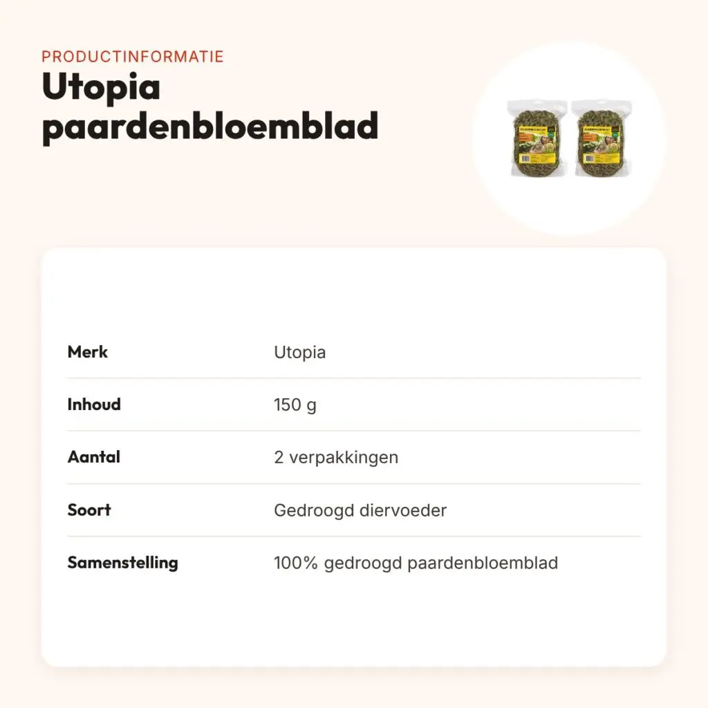 Utopia paardenbloemblad 150 g – gedroogd diervoeder – multipack 2 stuks – productinformatie