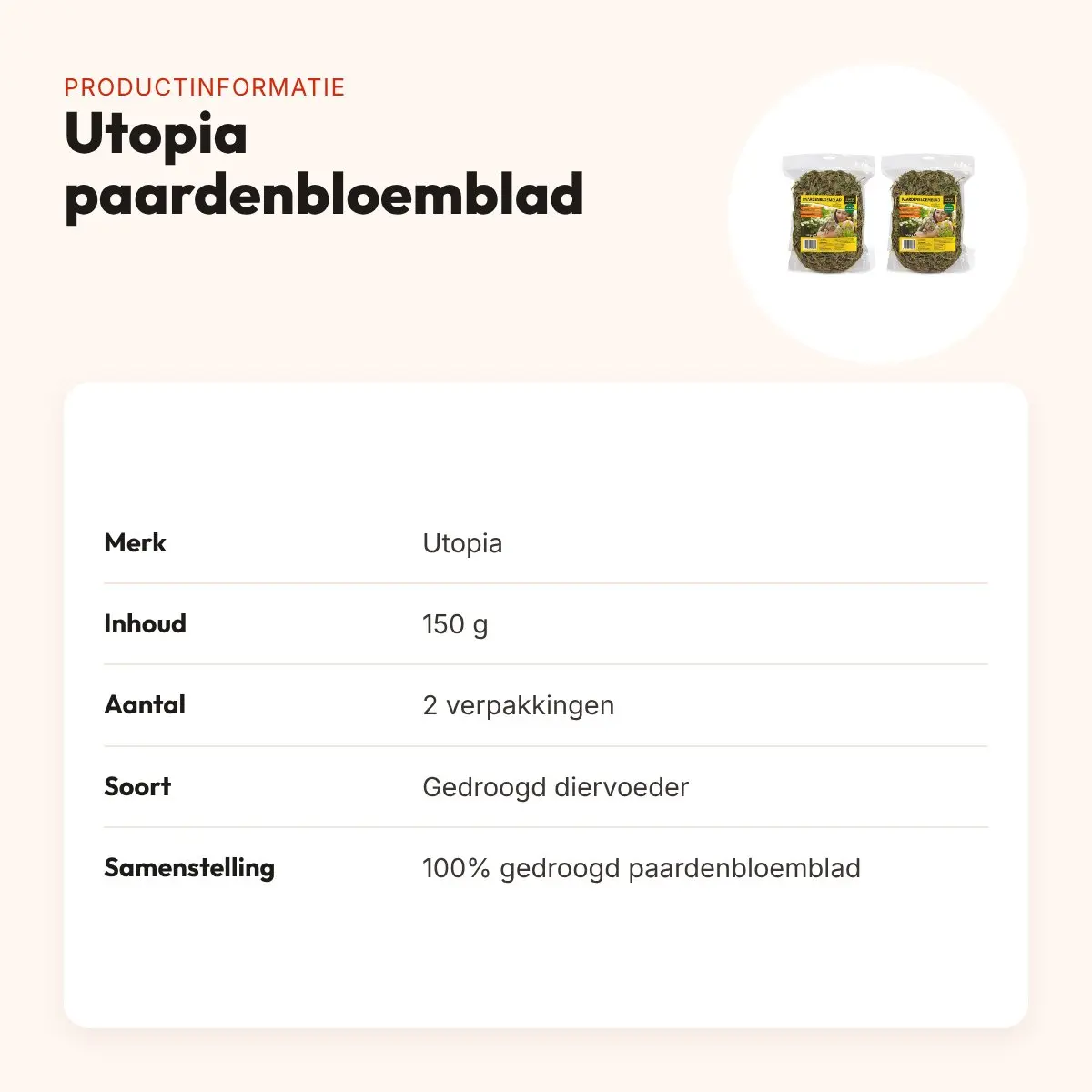 Utopia paardenbloemblad 150 g – gedroogd diervoeder – multipack 2 stuks – productinformatie