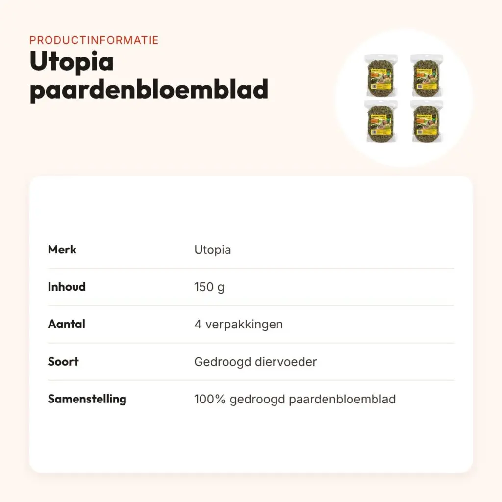 Utopia paardenbloemblad 150 g – gedroogd diervoeder – multipack 4 stuks – productinformatie