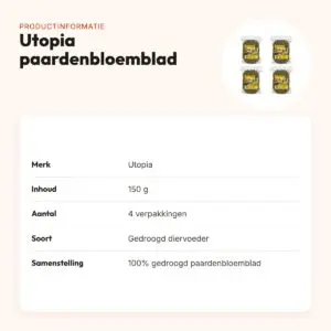 Utopia paardenbloemblad 150 g – gedroogd diervoeder – multipack 4 stuks – productinformatie