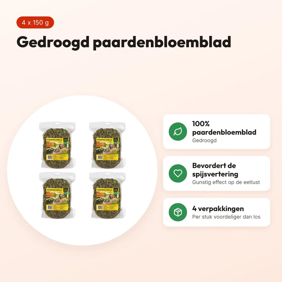 Utopia paardenbloemblad 150 g – gedroogd diervoeder – multipack 4 stuks – voordelen