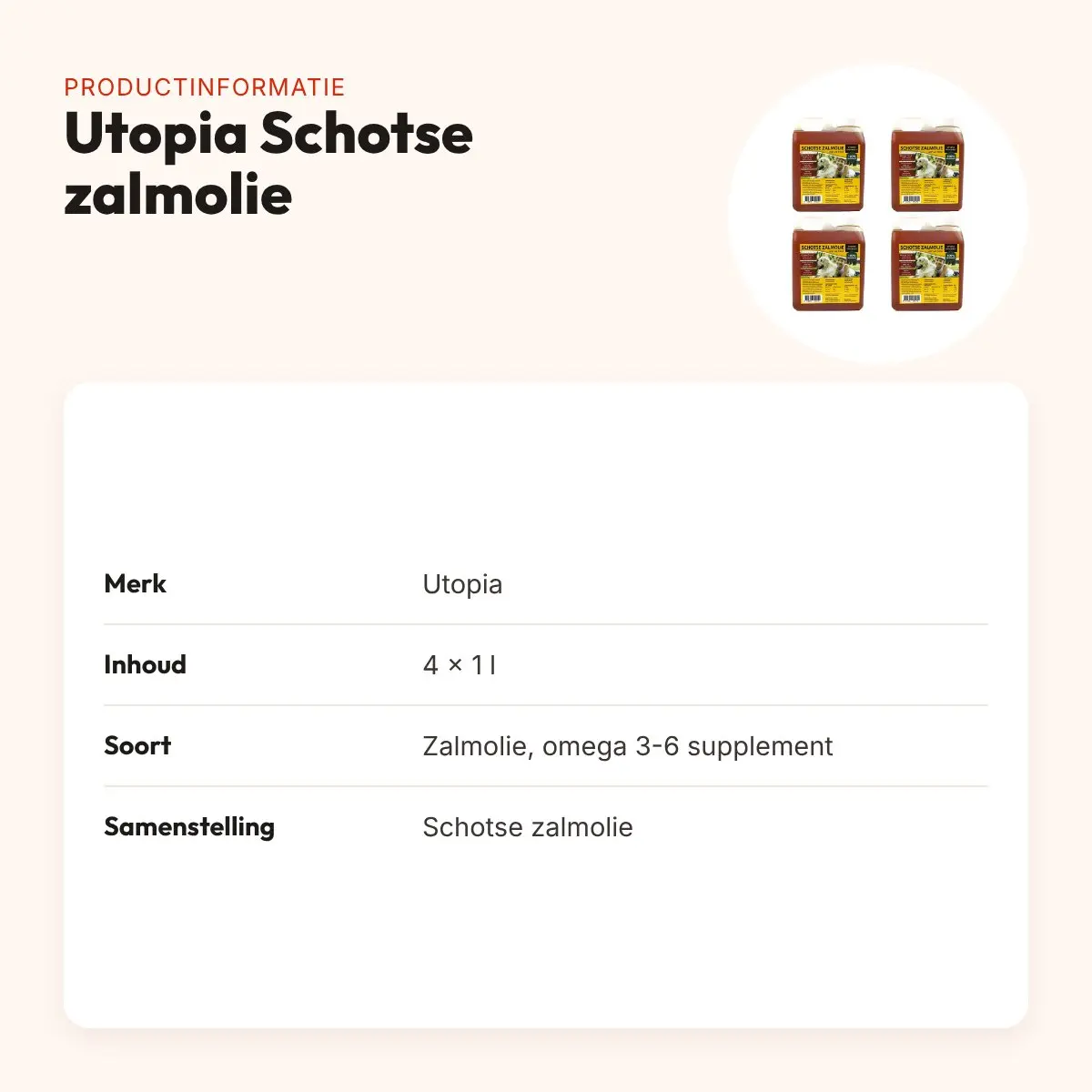 Utopia Schotse zalmolie 1 l – omega 3-6 supplement – multipack 4 stuks – productinformatie