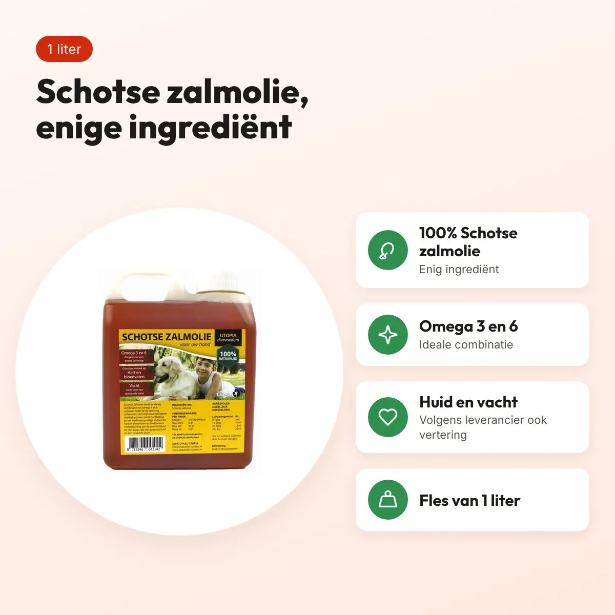 Utopia Schotse zalmolie 1 liter – omega 3 en 6 voor honden – voordelen