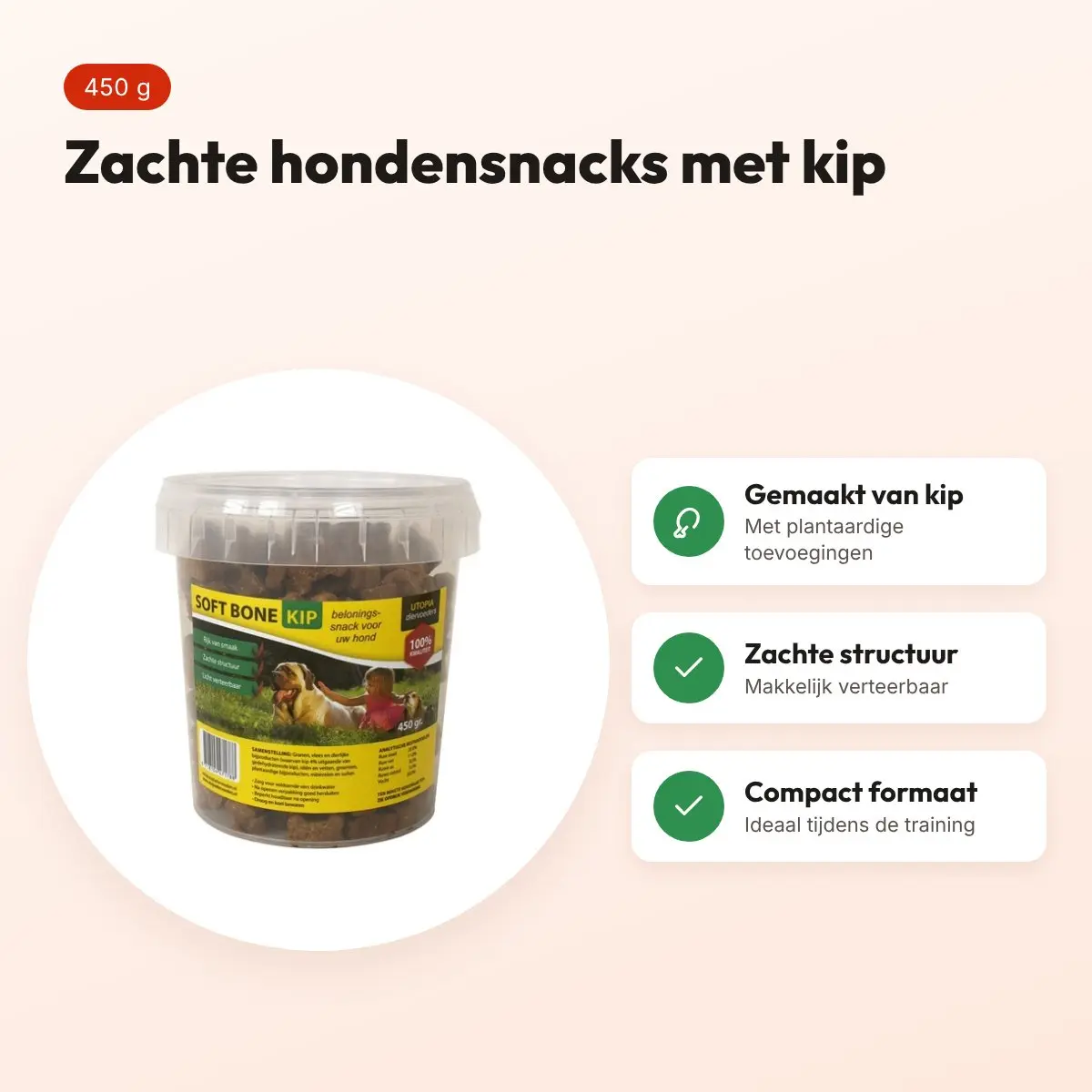 Utopia Soft Bones kip 450 g – zachte hondensnacks – voordelen