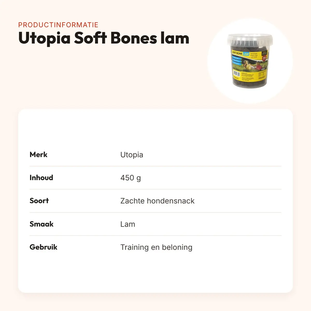 Utopia Soft Bones lam 450 g – zachte hondensnacks – productinformatie