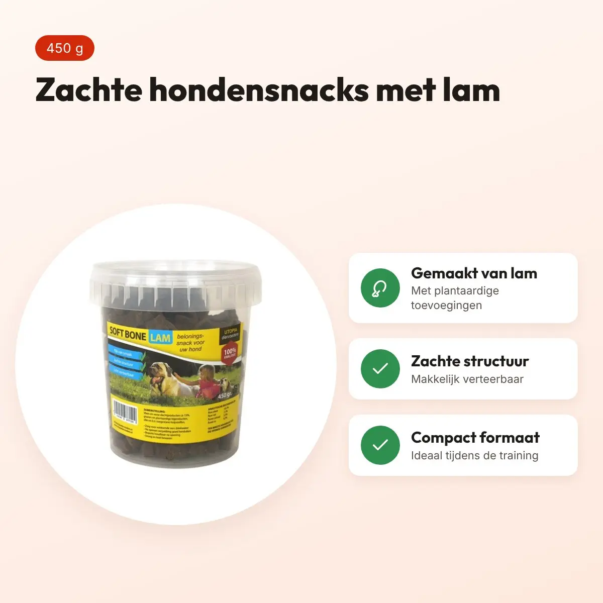 Utopia Soft Bones lam 450 g – zachte hondensnacks – voordelen