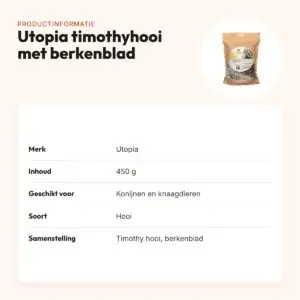 Utopia timothyhooi met berkenblad 450 g – voor konijnen en knaagdieren – productinformatie