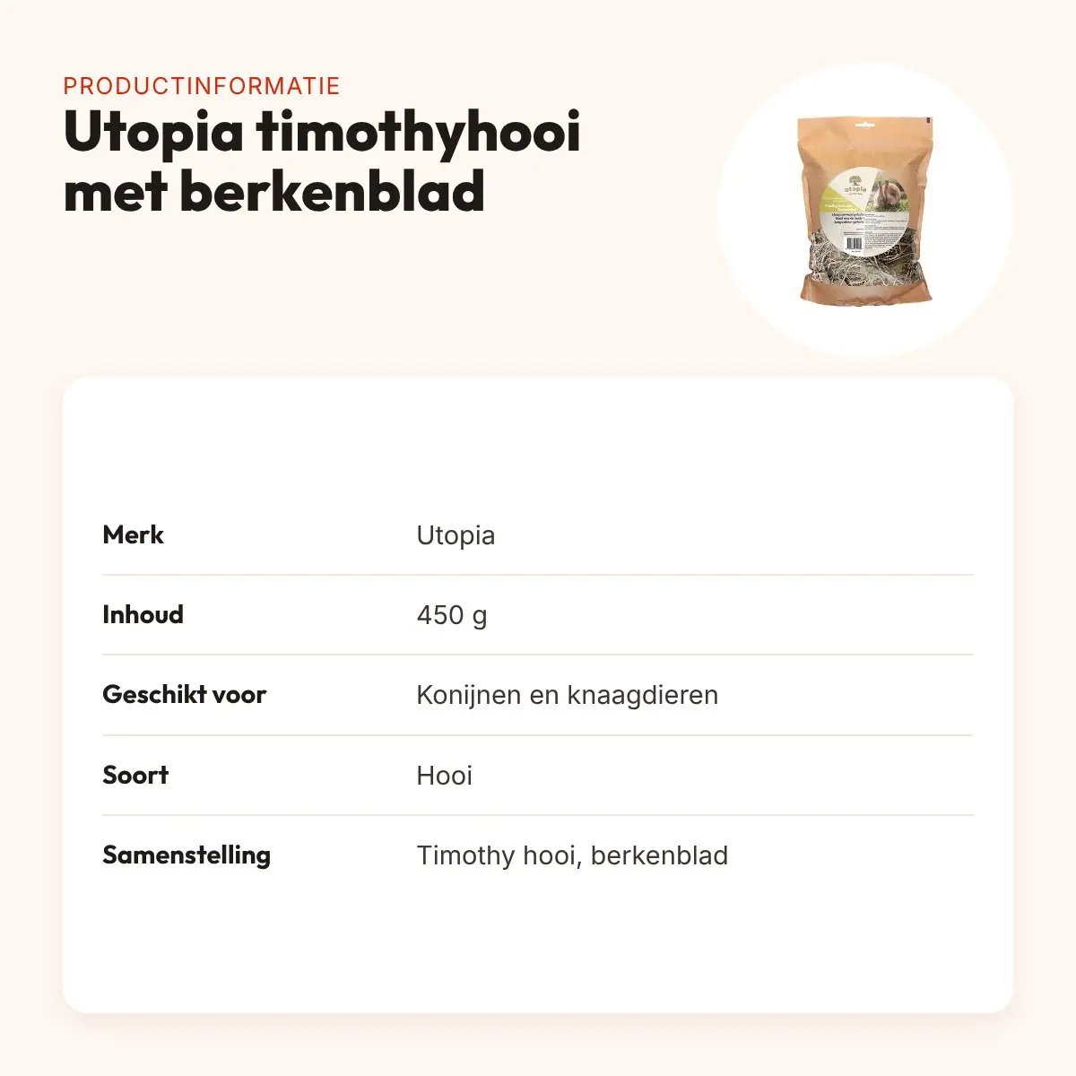 Utopia timothyhooi met berkenblad 450 g – voor konijnen en knaagdieren – productinformatie