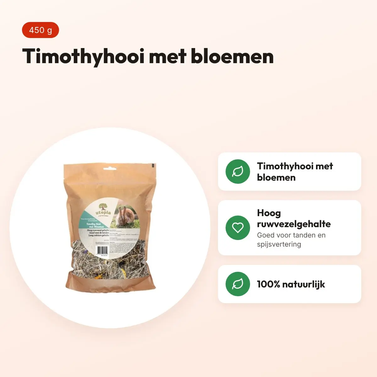 Utopia timothyhooi met bloemen 450 g – voor konijnen en knaagdieren – voordelen