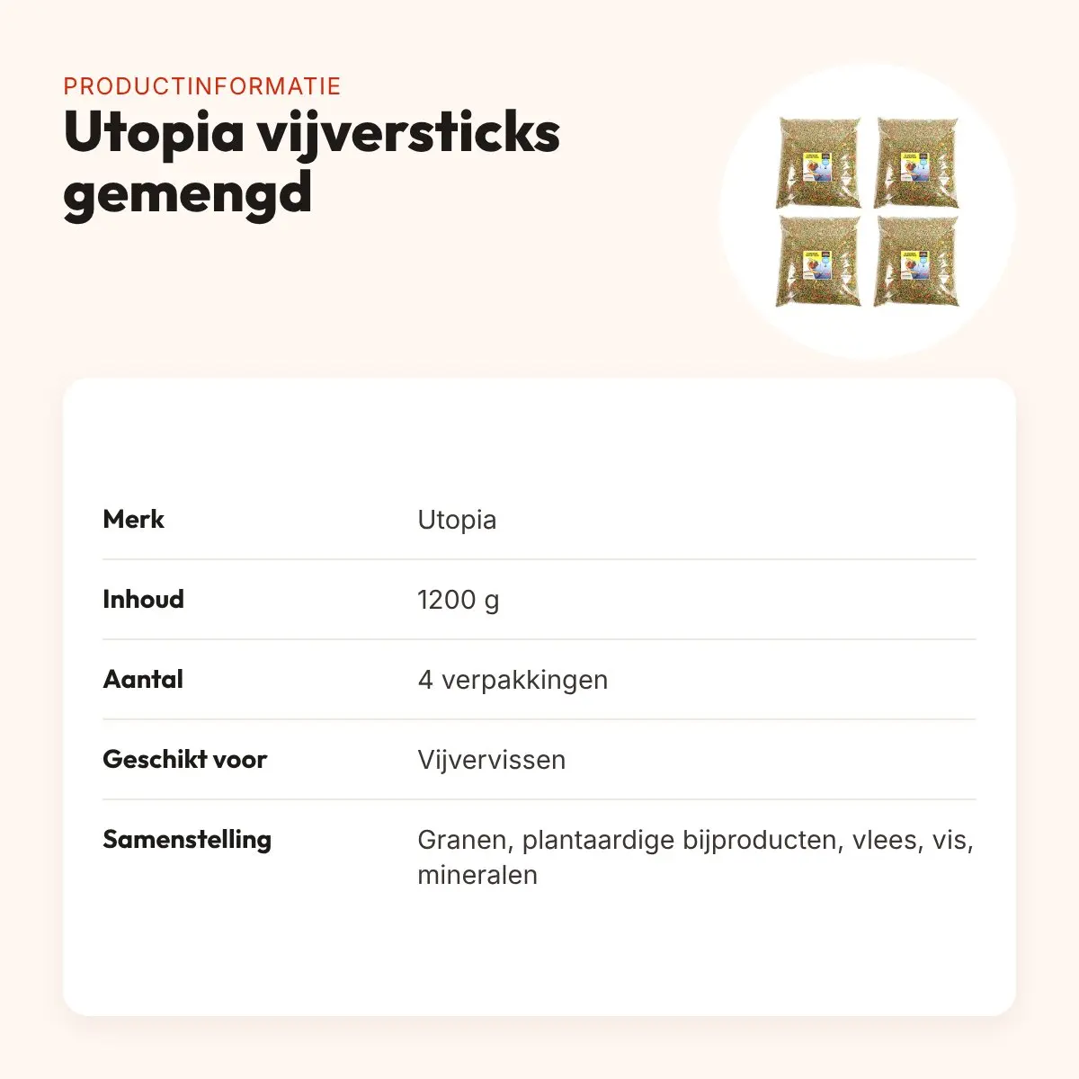 Utopia vijvervoer gemengde vijversticks 1200 g – multipack 4 stuks – productinformatie