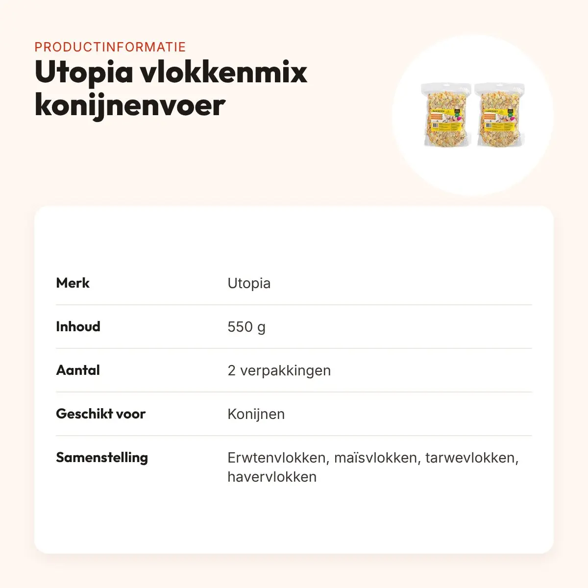Utopia vlokkenmix konijnenvoer 550 g – gedroogd – multipack 2 stuks – productinformatie