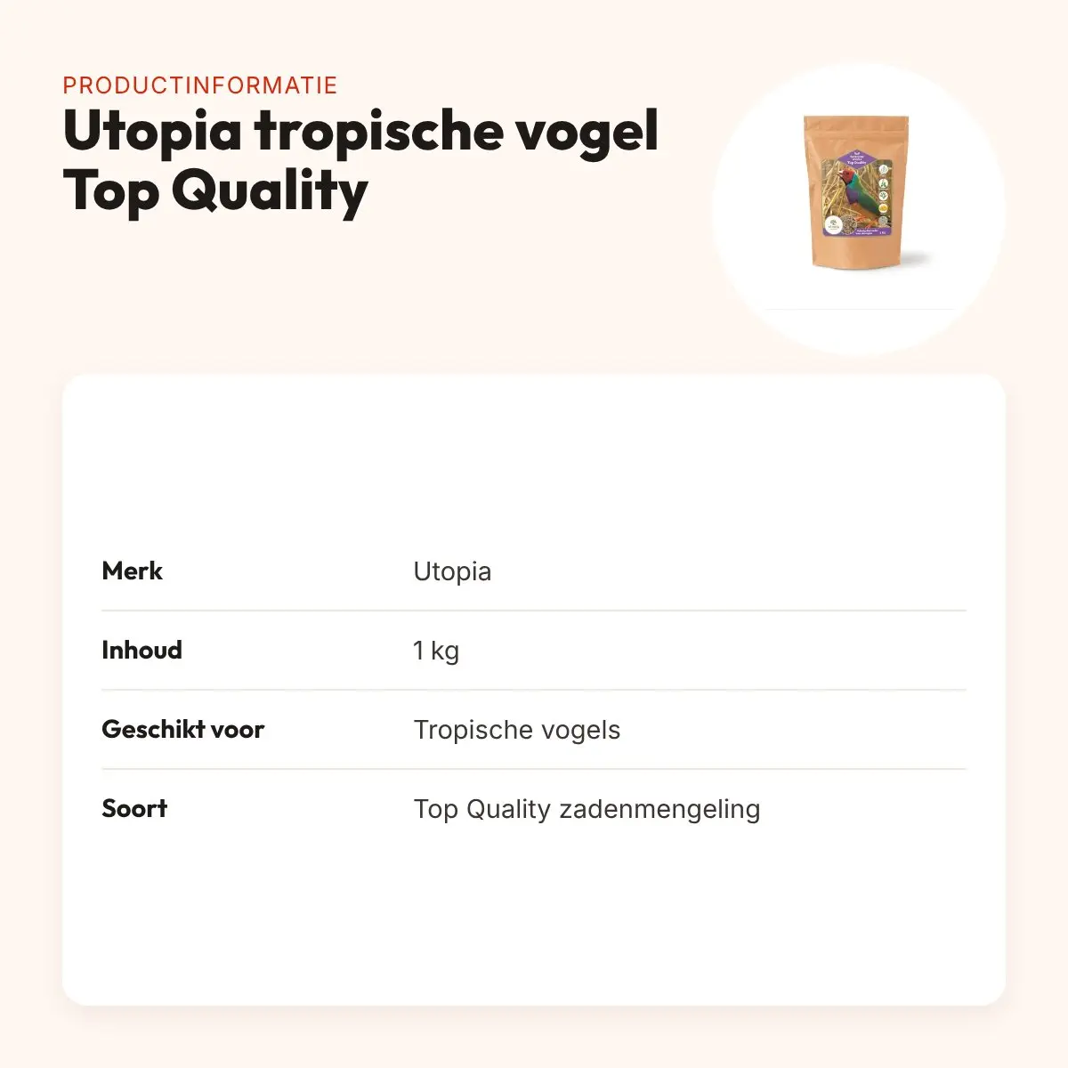 Utopia vogelvoer tropische vogels Top Quality 1 kg – met tijmpoeder – productinformatie