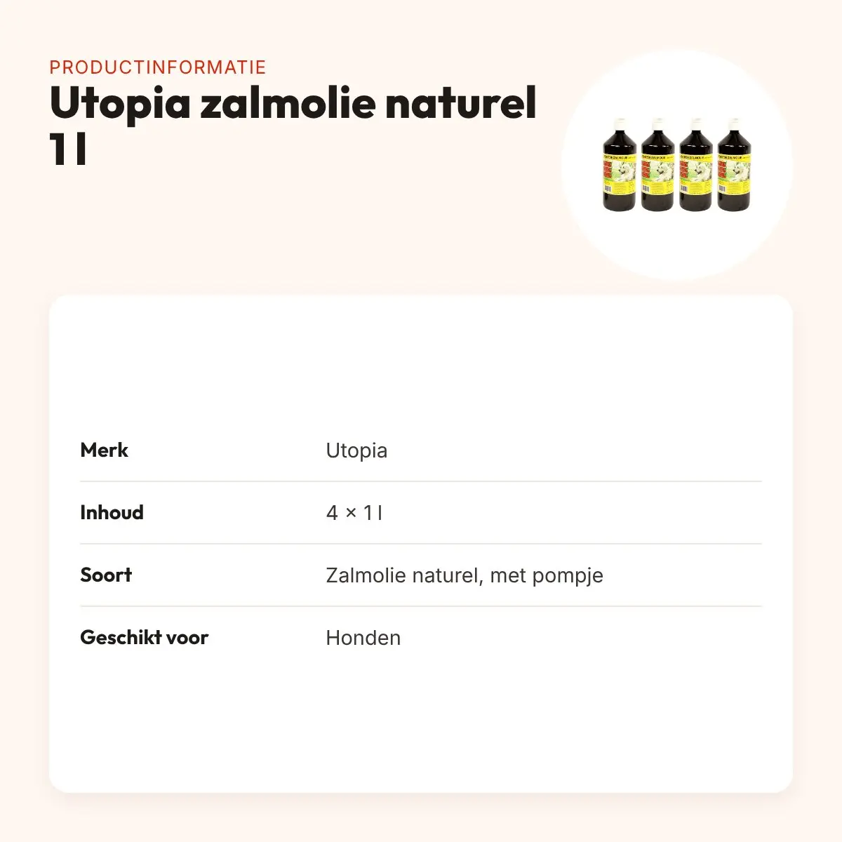 Utopia zalmolie hond naturel 1 l met pompje – multipack 4 stuks – productinformatie