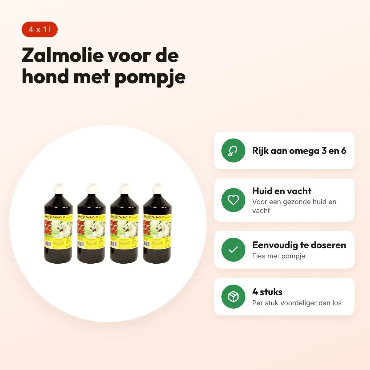 Utopia zalmolie hond naturel 1 l met pompje – multipack 4 stuks – voordelen
