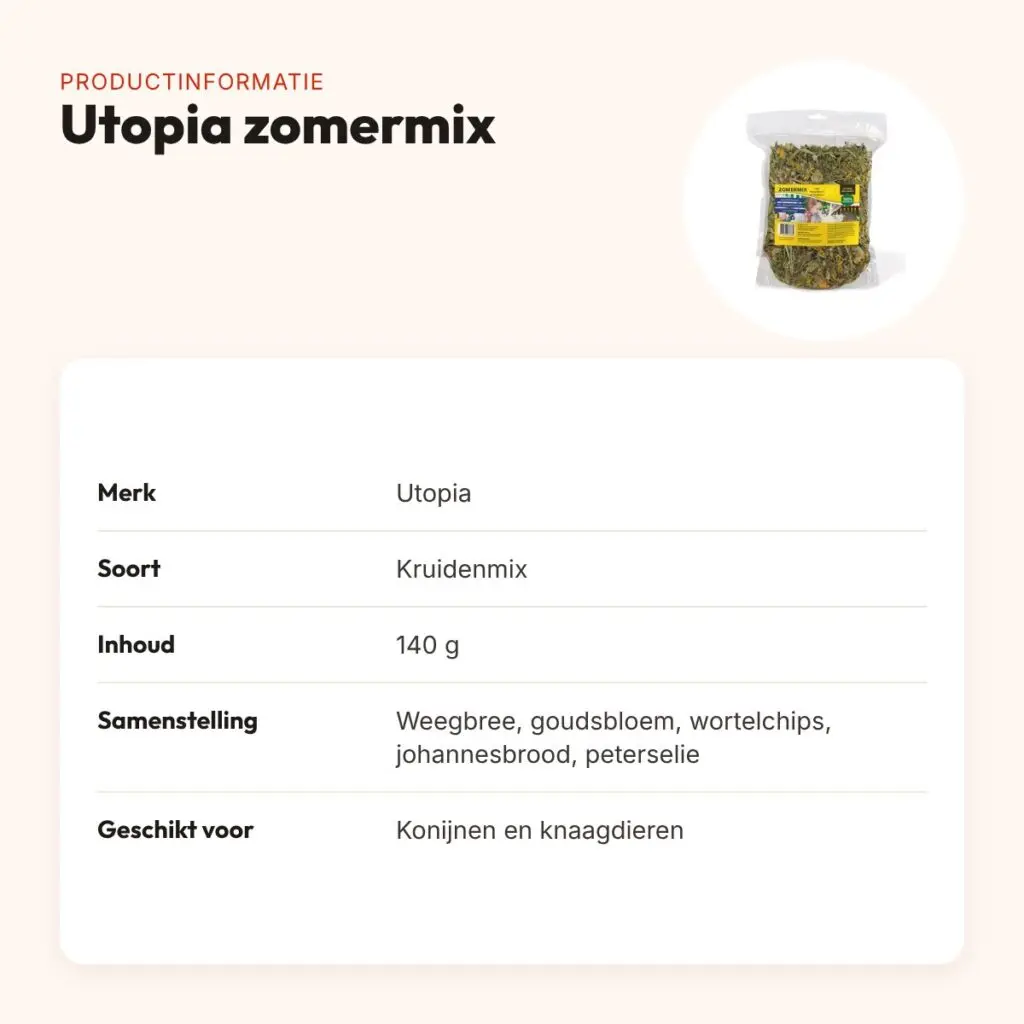 Utopia zomermix 140 g – caloriearme kruidenmix voor konijnen en knaagdieren – productinformatie