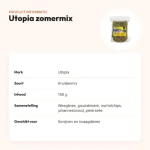 Utopia zomermix 140 g – caloriearme kruidenmix voor konijnen en knaagdieren – productinformatie
