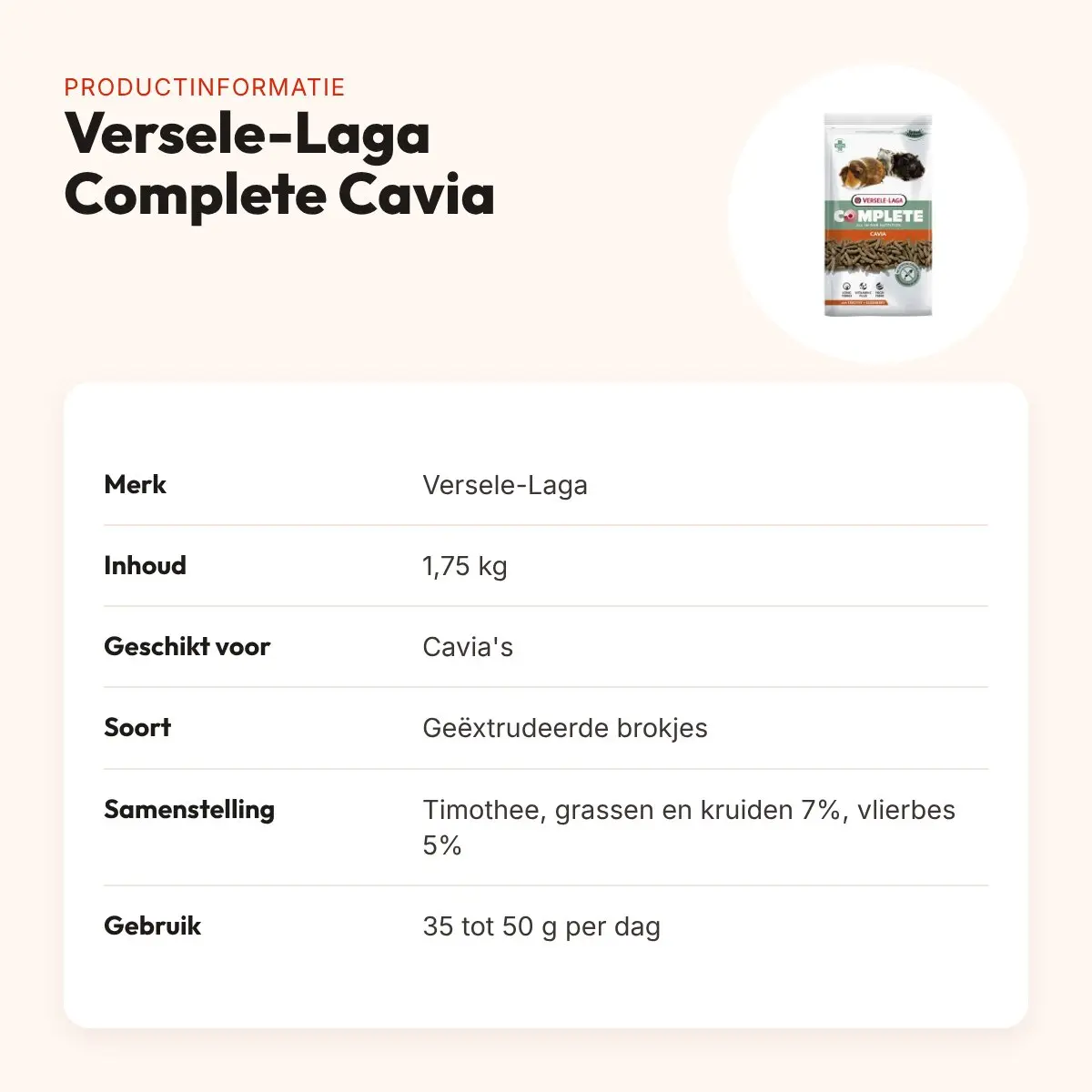 Versele-Laga Complete Cavia caviavoer 1,75 kg – geëxtrudeerde brokjes – productinformatie