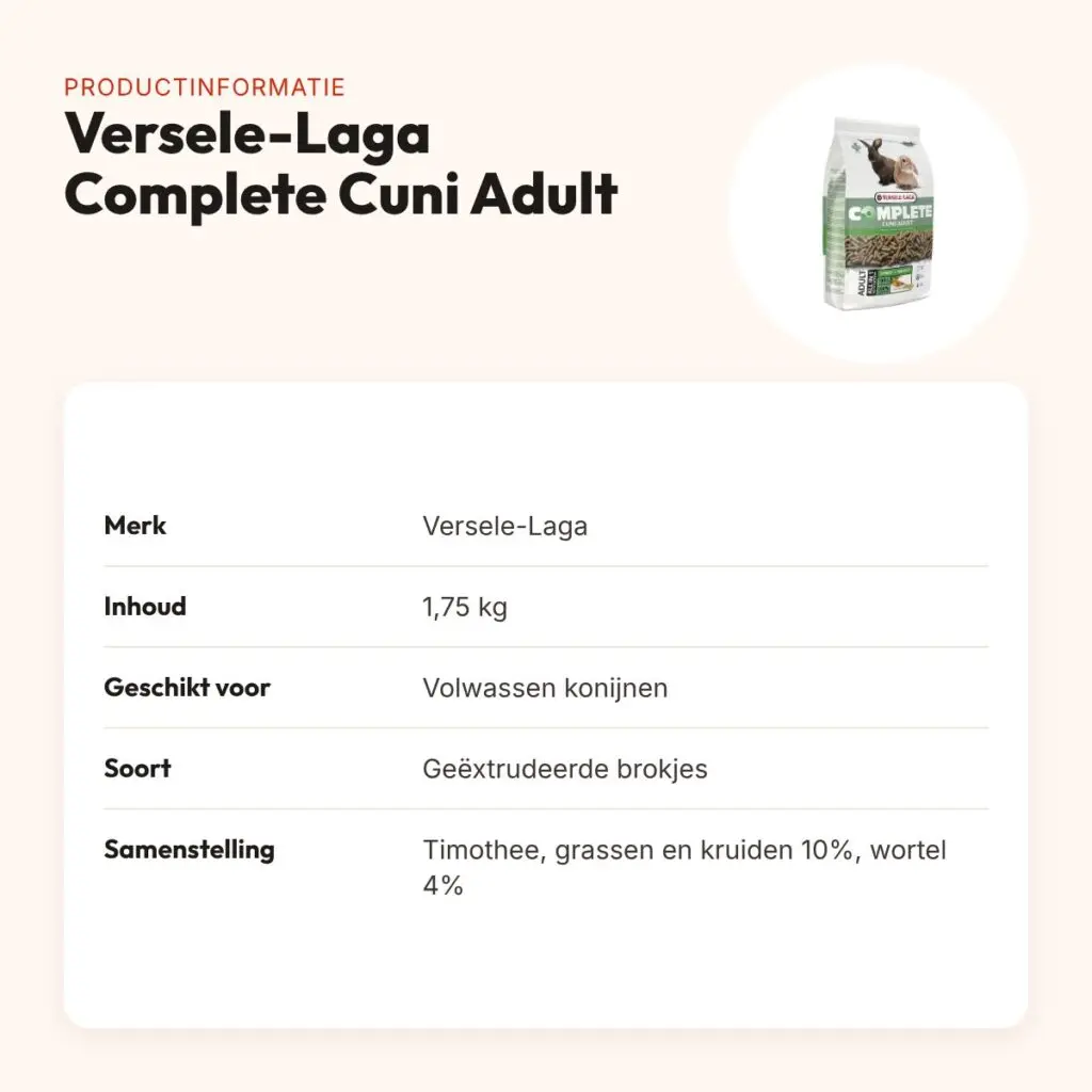 Versele-Laga Complete Cuni konijnenvoer Adult 1,75 kg – Dental Care – productinformatie
