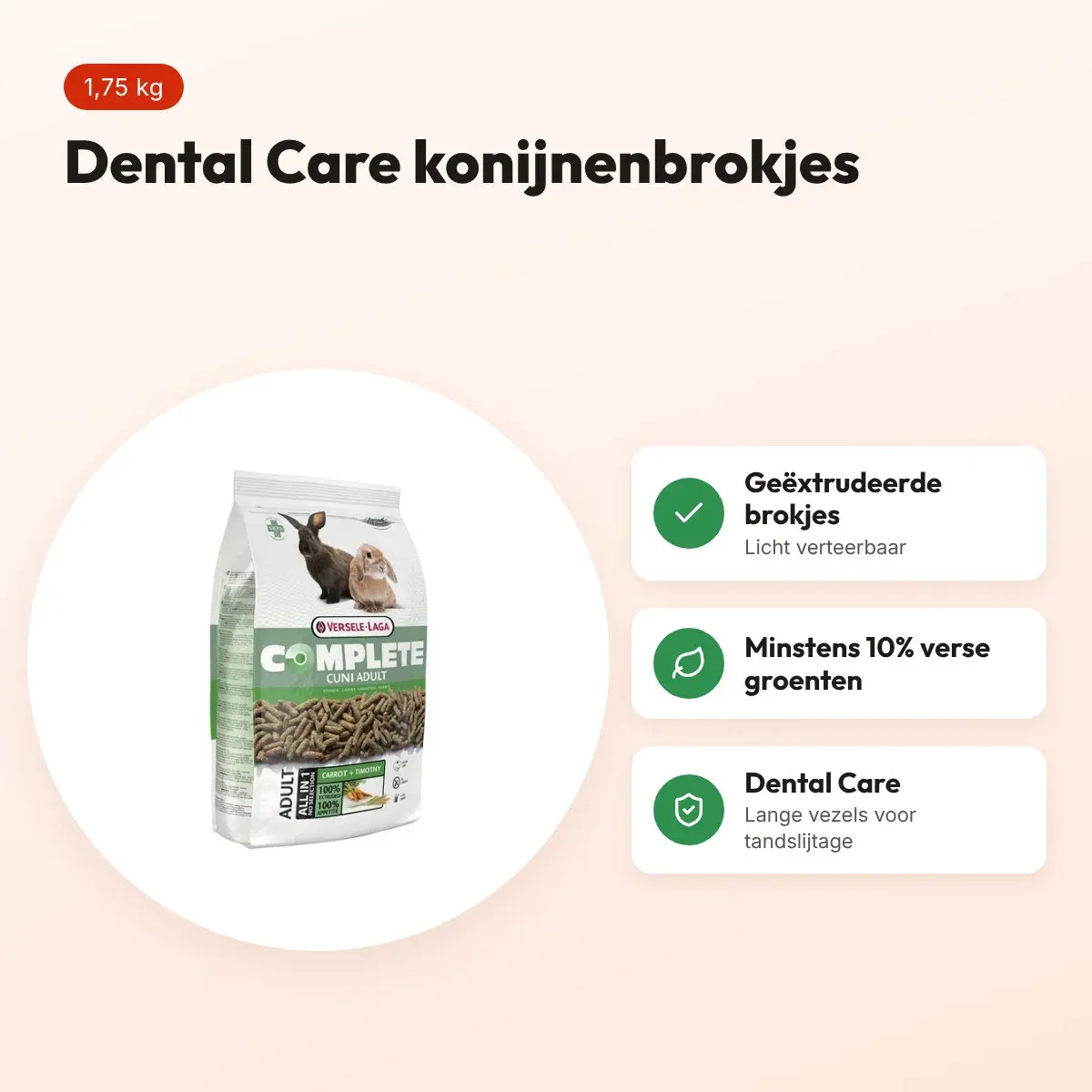 Versele-Laga Complete Cuni konijnenvoer Adult 1,75 kg – Dental Care – voordelen