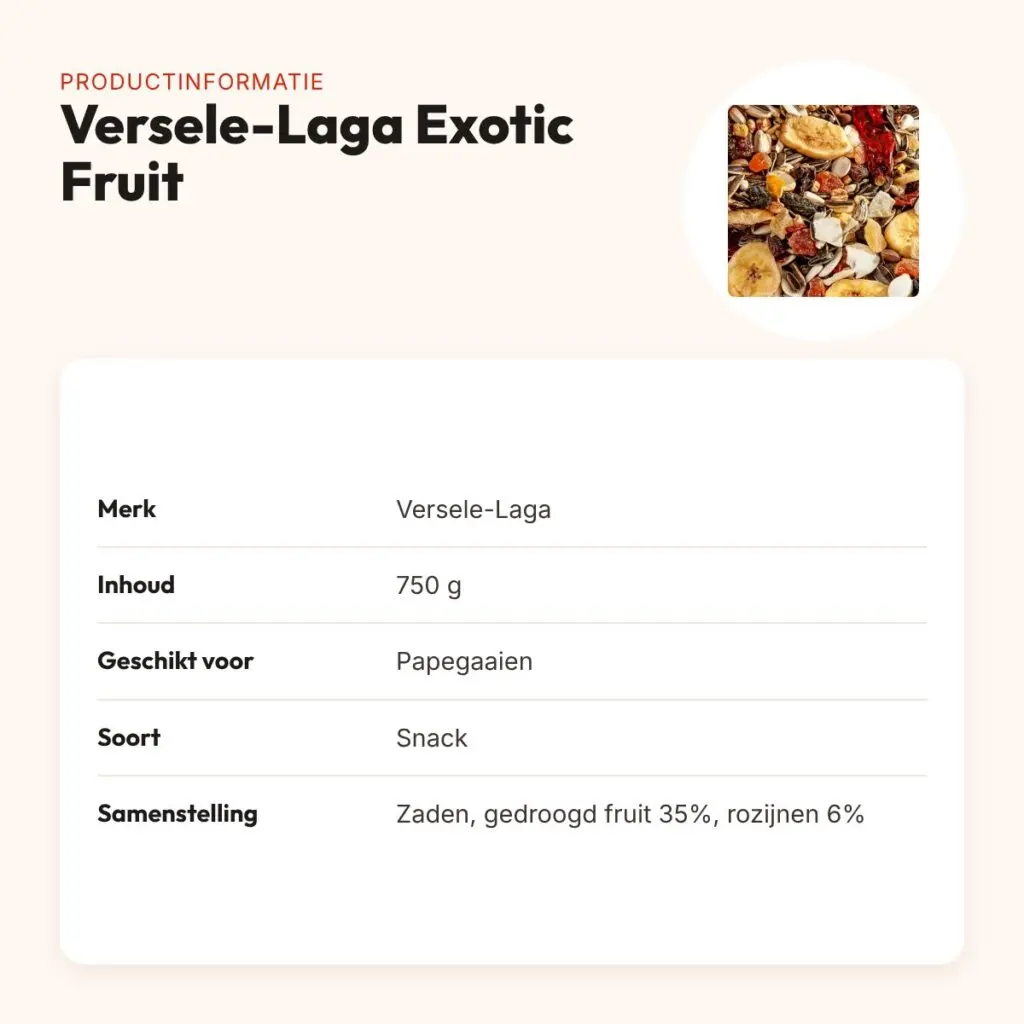 Versele-Laga Exotic Fruit papegaaiensnack 750 g – met 35% gedroogd fruit – productinformatie