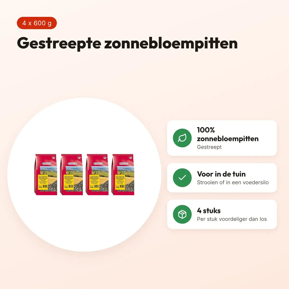Versele-Laga gestreepte zonnebloempitten 600 g – multipack 4 stuks – voordelen